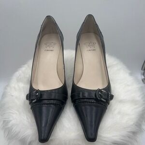 VTG Joan & David Circa Black Leather Pointed Toe Buckle Heels Shoes Women's 6.5M